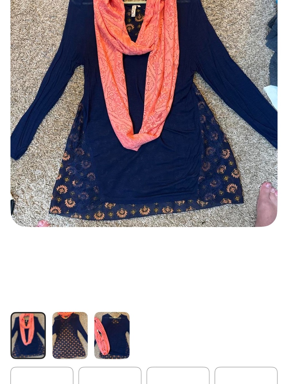 Buckle Navy Tunic Top with Coral Scarf